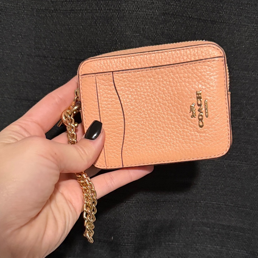 Coach Blush Card Holder with Gold Chain